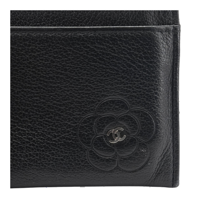 CC Camellia Embossed Leather Card Holder in Black