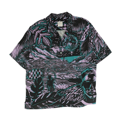 Black Tropical Short Sleeve Button Down