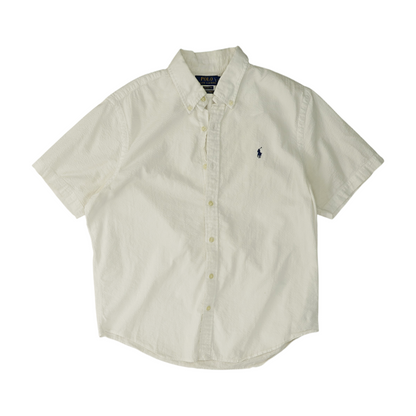 White Solid Short Sleeve Button Down