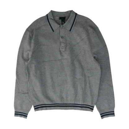 Gray Solid Long Sleeve Polo