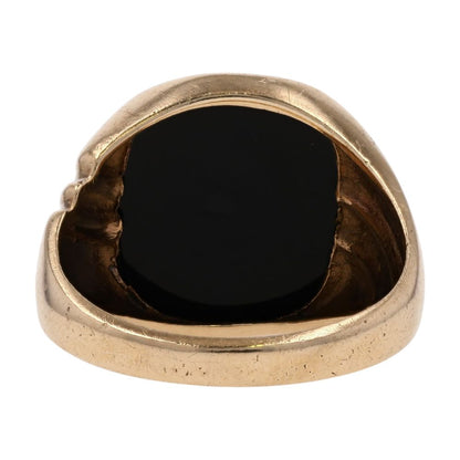 10K Gold Square Black Stone Signet Ring