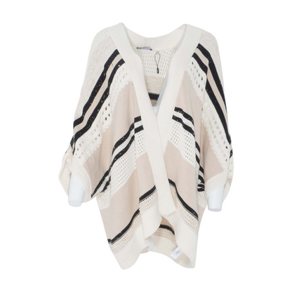 Beige Plus Striped Cardigan Sweater