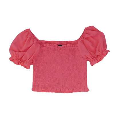 Neon Pink Solid Short Sleeve Blouse
