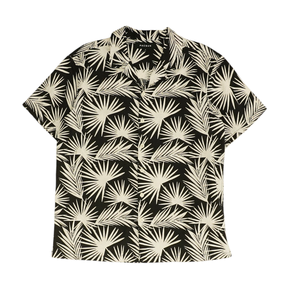 Black Tropical Short Sleeve Button Down