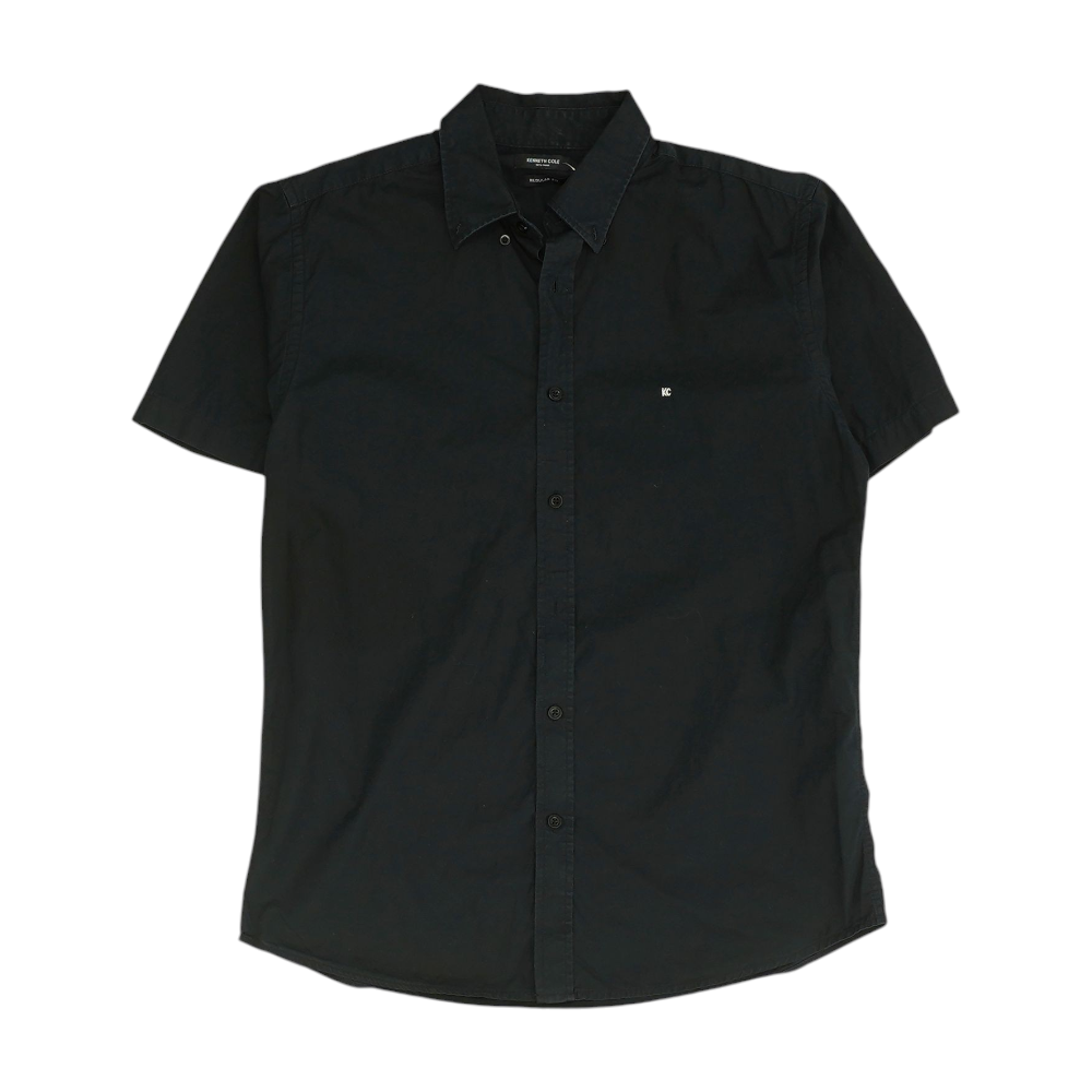 Black Solid Short Sleeve Button Down