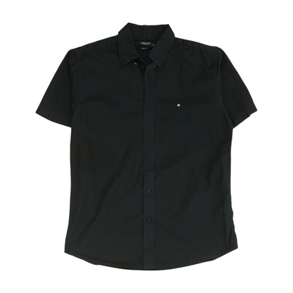 Black Solid Short Sleeve Button Down