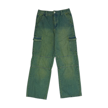 Green Solid Wide Leg Jeans