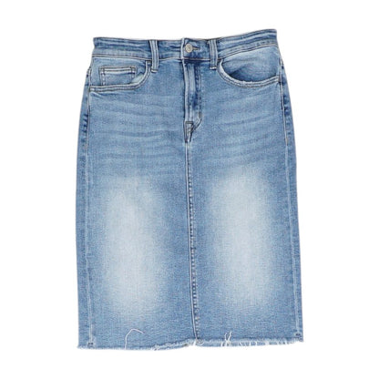 Blue Solid Midi Skirt