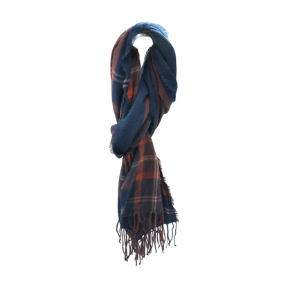 Navy Plaid 100% Polyester Scarf