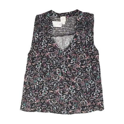 Navy Floral V Neck Knit Top