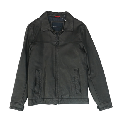 Black Solid Leather Jacket