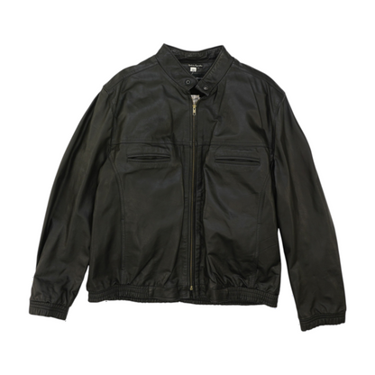 Vintage Black Solid Leather Jacket