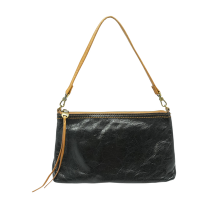 Shoulder Baguette Bag in Black Glazed Leather