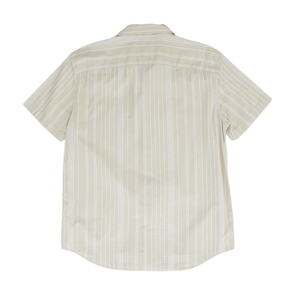 Beige Striped Short Sleeve Button Down