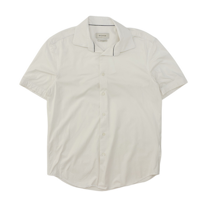 White Solid Short Sleeve Button Down