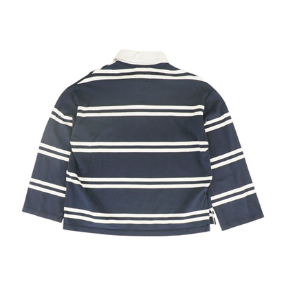 Navy Striped Long Sleeve Polo