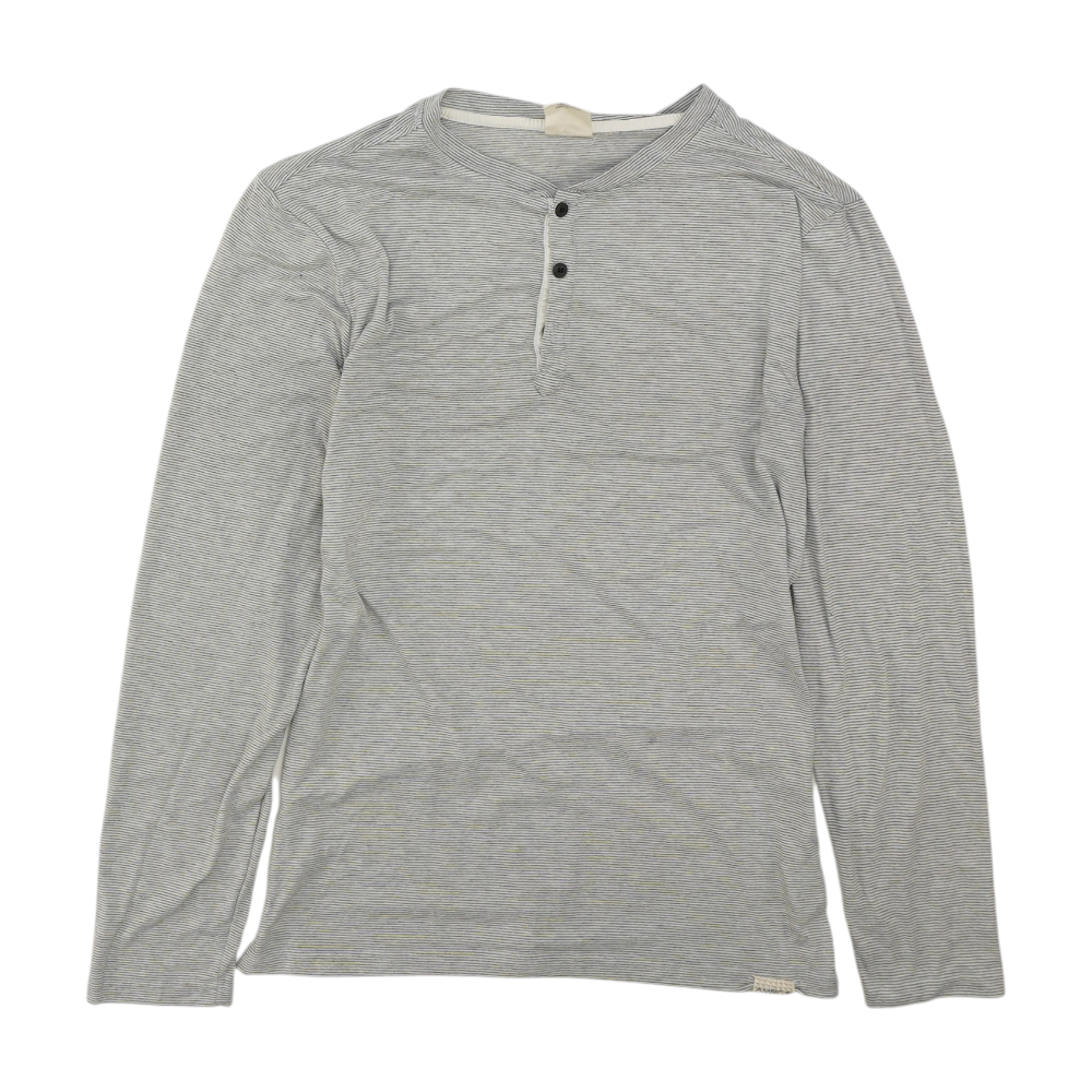Gray Striped Henley T-Shirt