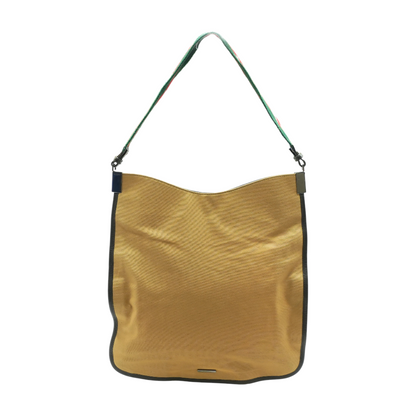 Biege Web Canvas & Leather Hobo Bag