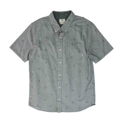 Gray Print Short Sleeve Button Down