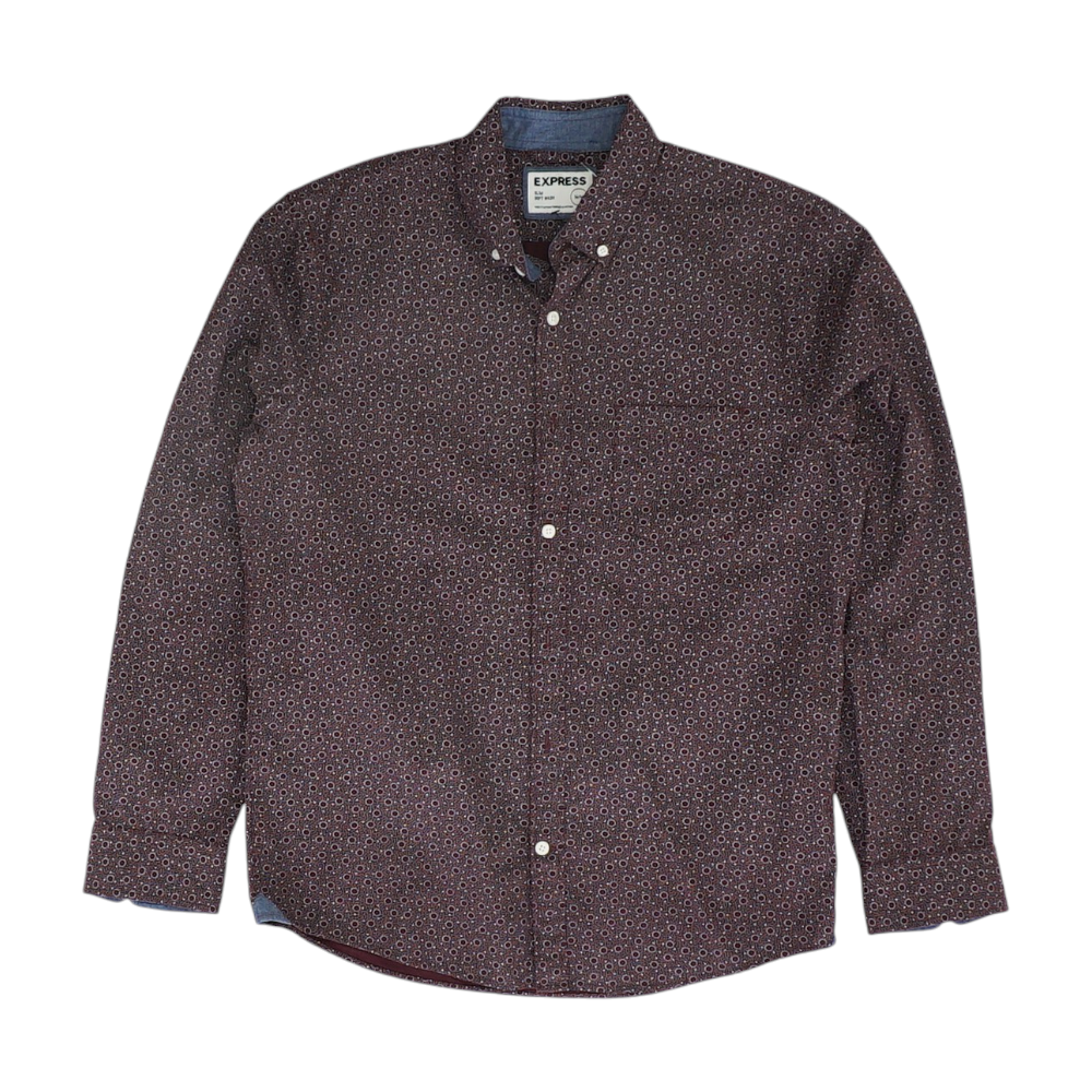 Burgundy Polka Dot Long Sleeve Button Down