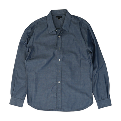 Blue Solid Long Sleeve Button Down