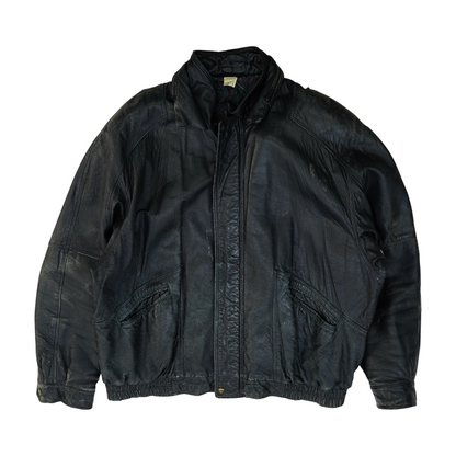 Vintage Black Solid Leather Jacket