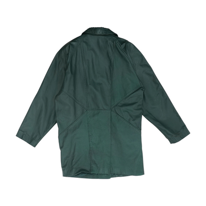 Green Solid Leather Coat