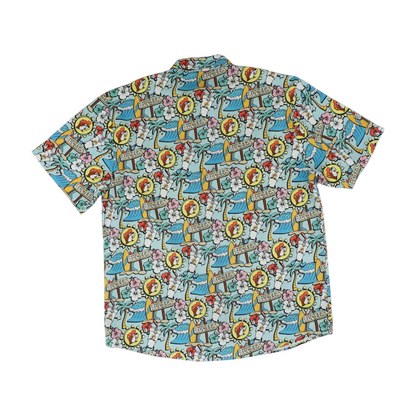 Blue Graphic Short Sleeve Button Down