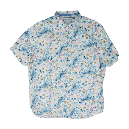 White Floral Short Sleeve Button Down