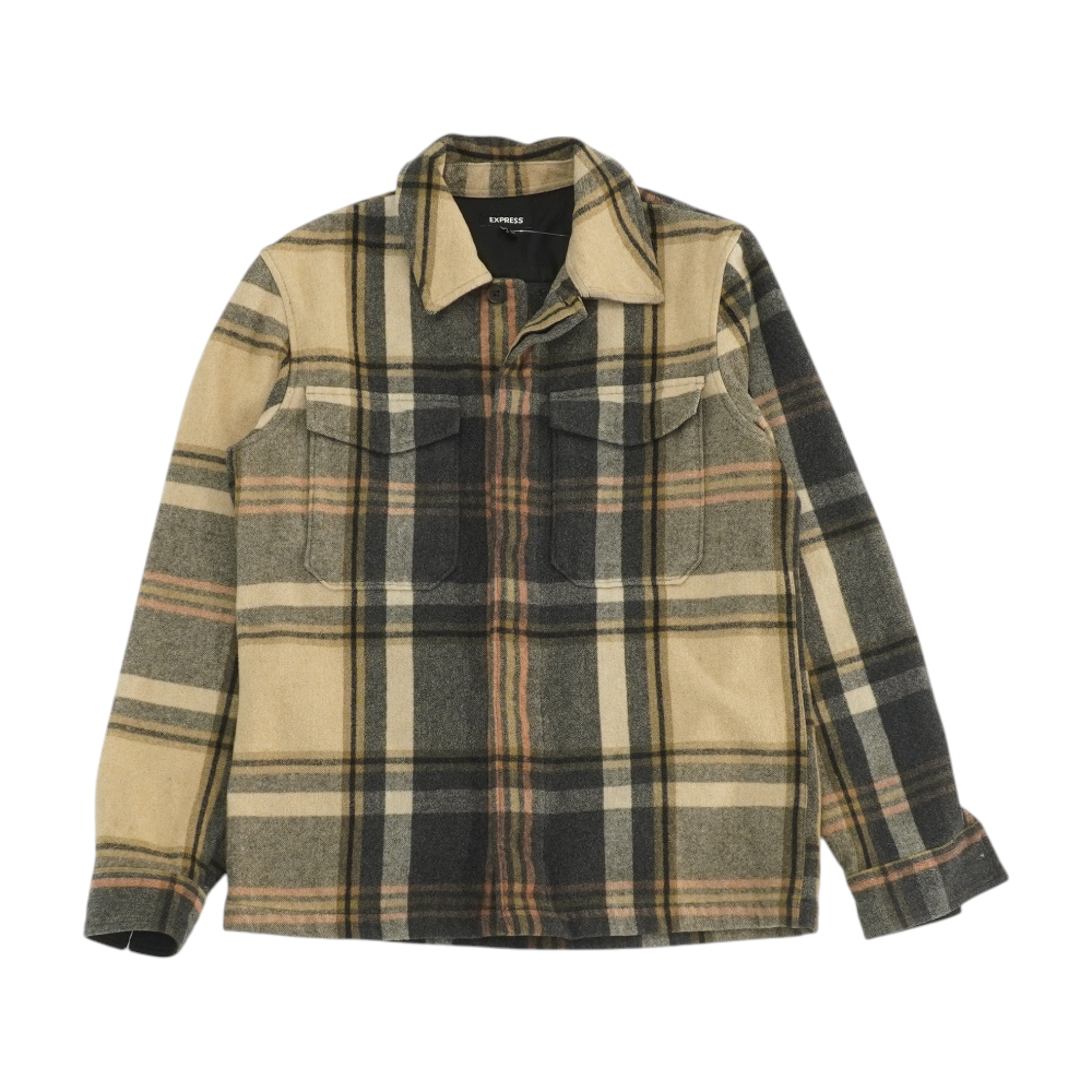 Express Black Plaid Flannel Button Down – Image 1