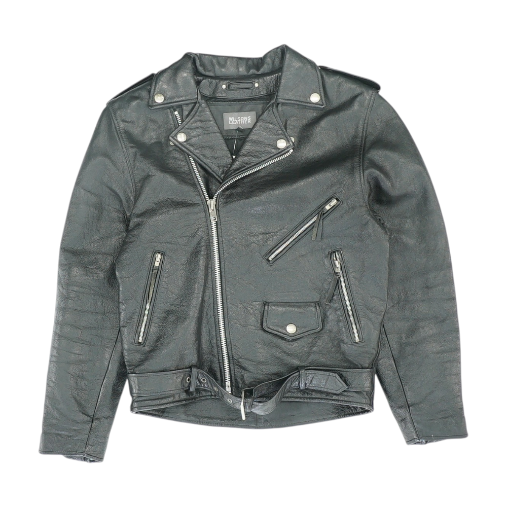 Black Solid Leather Jacket