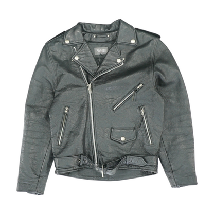 Black Solid Leather Jacket
