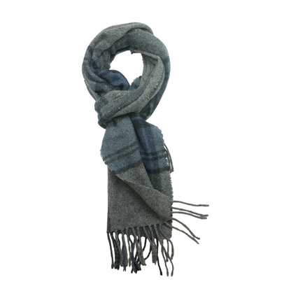 Navy Plaid Wool Scarf