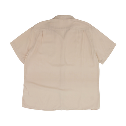 Beige Solid Short Sleeve Button Down