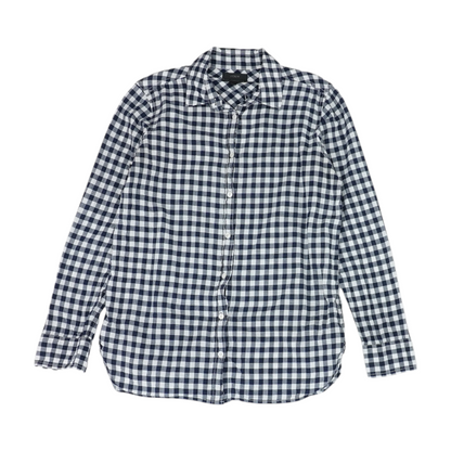 Navy Petite Check Button Down