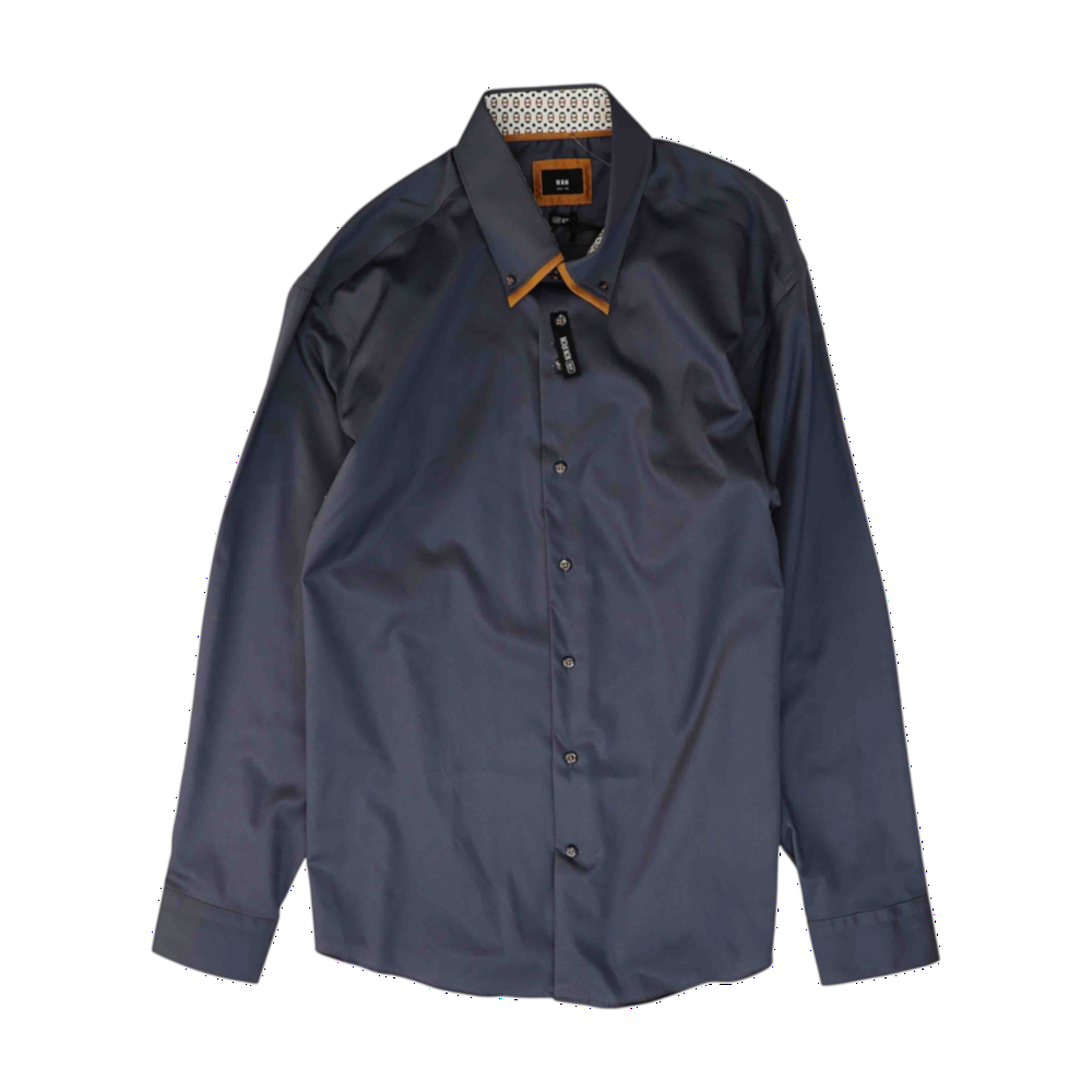Blue Solid Long Sleeve Button Down