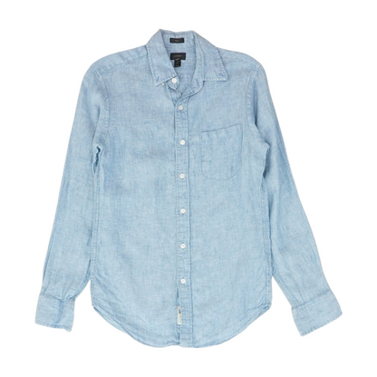 Blue Solid Long Sleeve Button Down