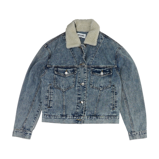 Blue Solid Denim Jacket
