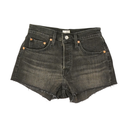 Black Solid Denim Shorts
