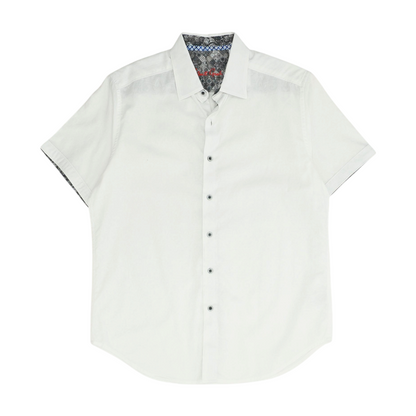 White Solid Short Sleeve Button Down