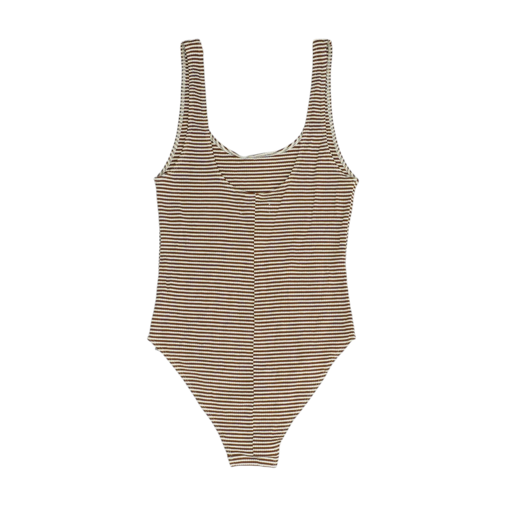 Brown Plus Size Striped Bodysuit Blouse