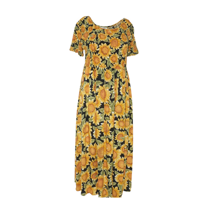 Vintage Yellow Floral Midi Dress