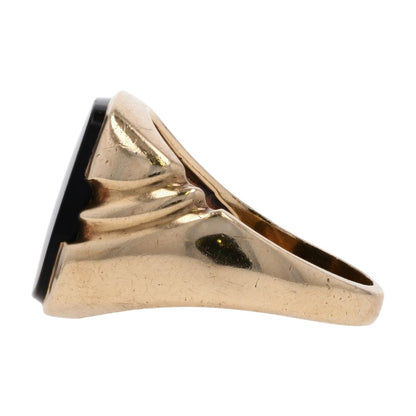 10K Gold Square Black Stone Signet Ring