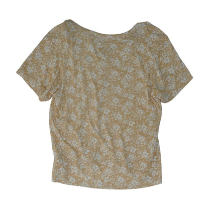 Beige Floral V Neck T-Shirt