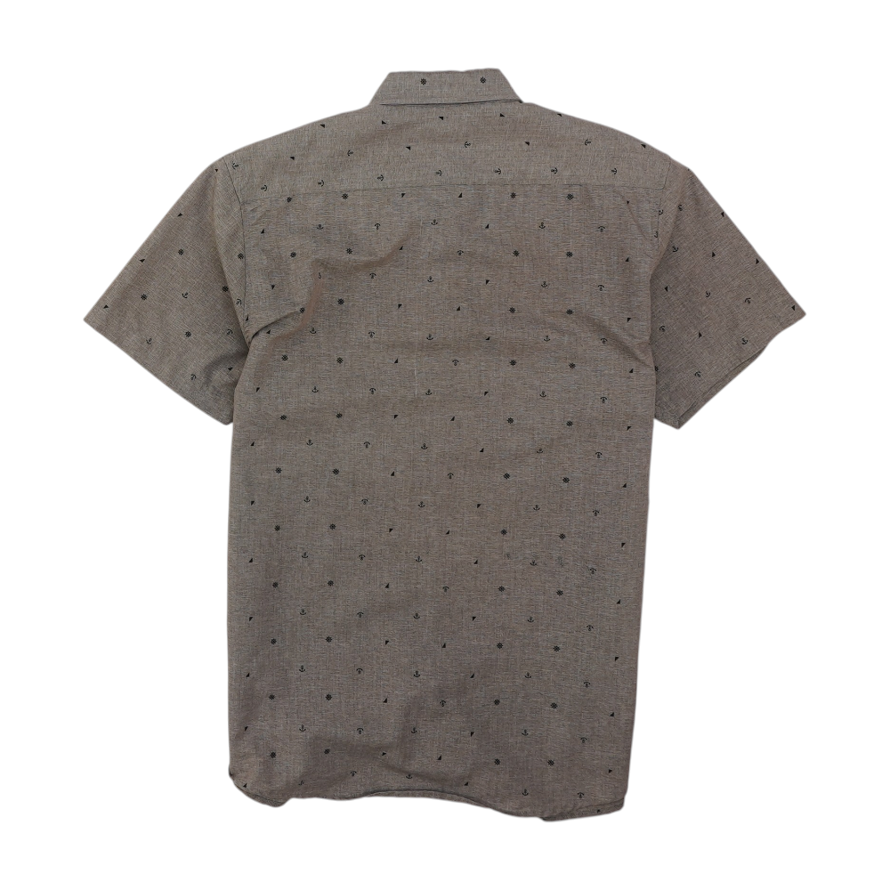 Gray Print Short Sleeve Button Down