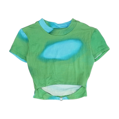 Green Tie-Dye Cropped Blouse