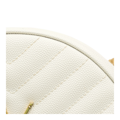 Blanc Round Vinyle Camera Bag in Chevron Grain De Poudre Leather