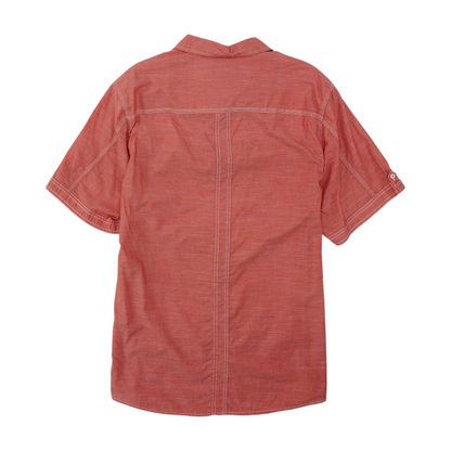 Red Solid Short Sleeve Button Down