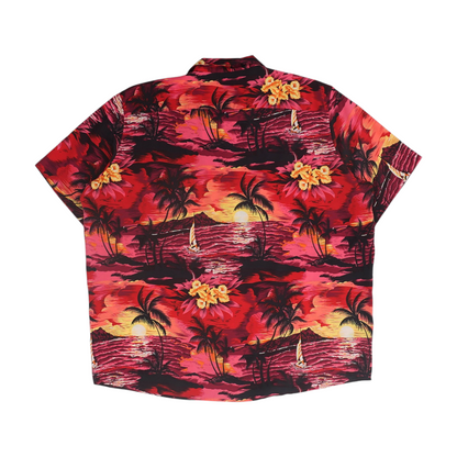 Red Tropical Short Sleeve Button Down