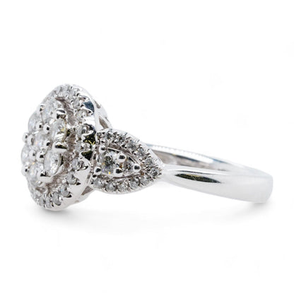 14K White Gold Round Diamond Clusters And Halo Ring